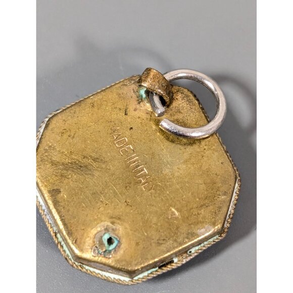 Vintage Italian Micro Mosaic Pendant Pink Rose Flower Square Brass Daisy - Picture 5 of 11